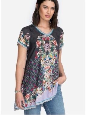 Johnny Was Maya Silk Tunic Top.